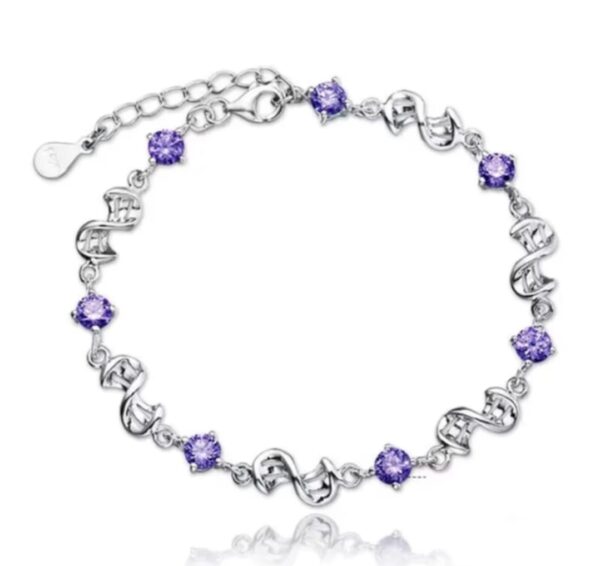 Pulsera de Plata 925 De Dinero Corazón Púrpura