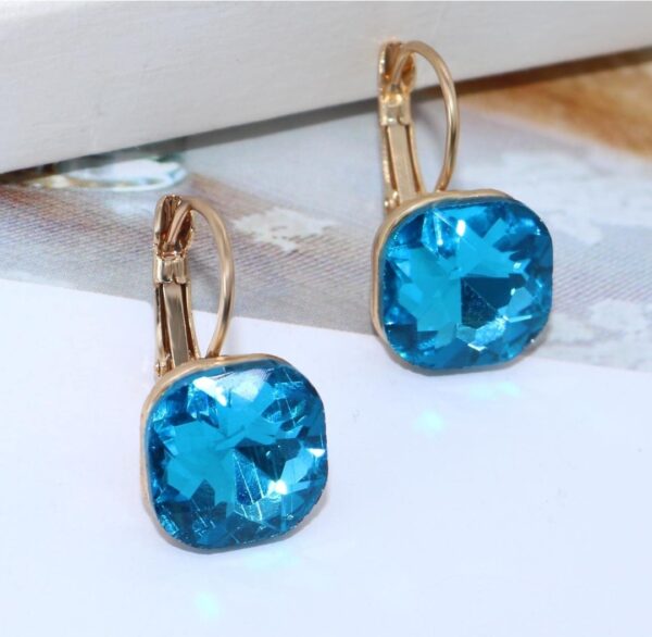 Aretes cuadrados de cristal chapados en oro, 18 Kilate